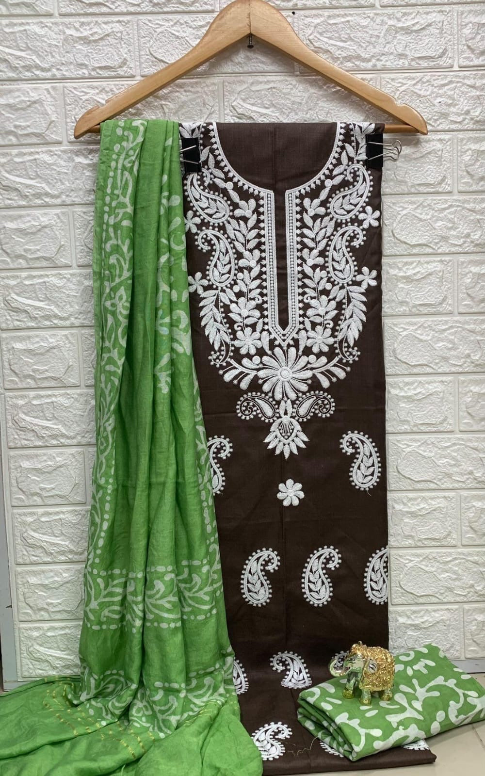 Slub cotton Neckwork with Batik work Dupatta and Salwar Dress Material (Unstitched)