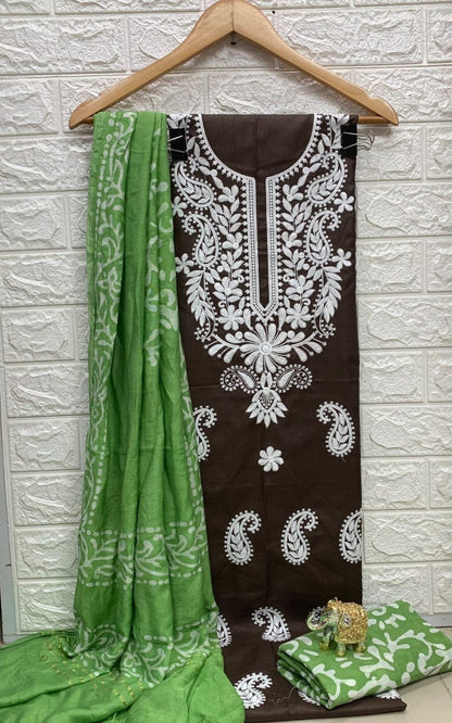 Slub cotton Neckwork with Batik work Dupatta and Salwar Dress Material (Unstitched)