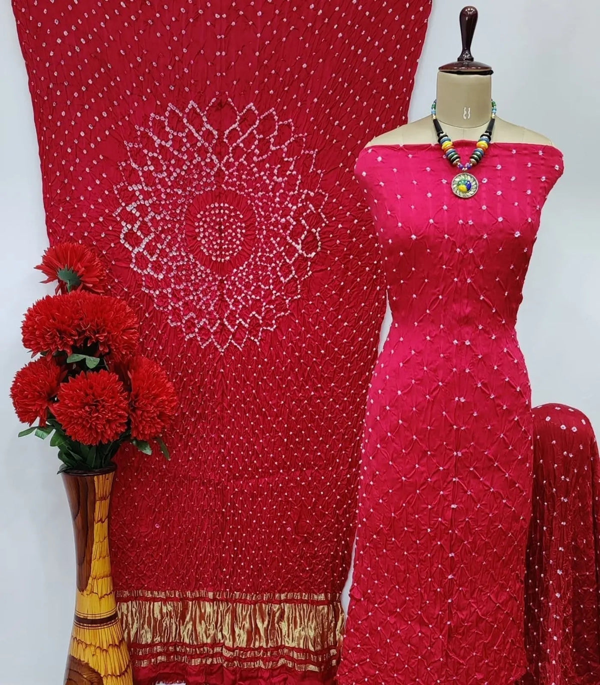 Pure Modal Silk Original Hand Crafted Bandhani Dress Material