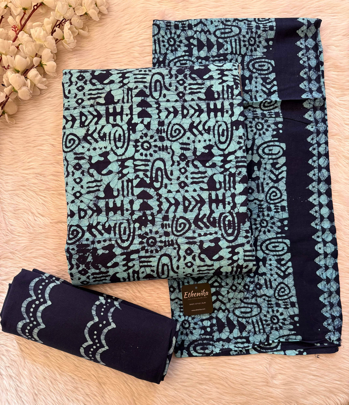 Soft Cotton Hand Blocked Batik Dress Material (Unstitched)