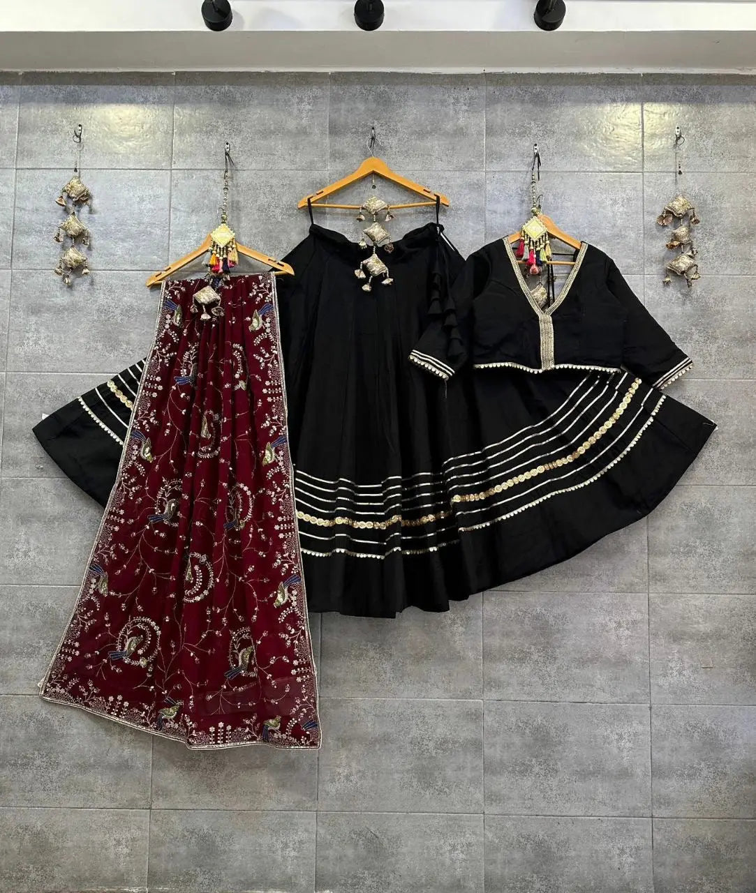Rayon Contrast Golden Jeckard Stripe work Navratri Special Chaniya Choli