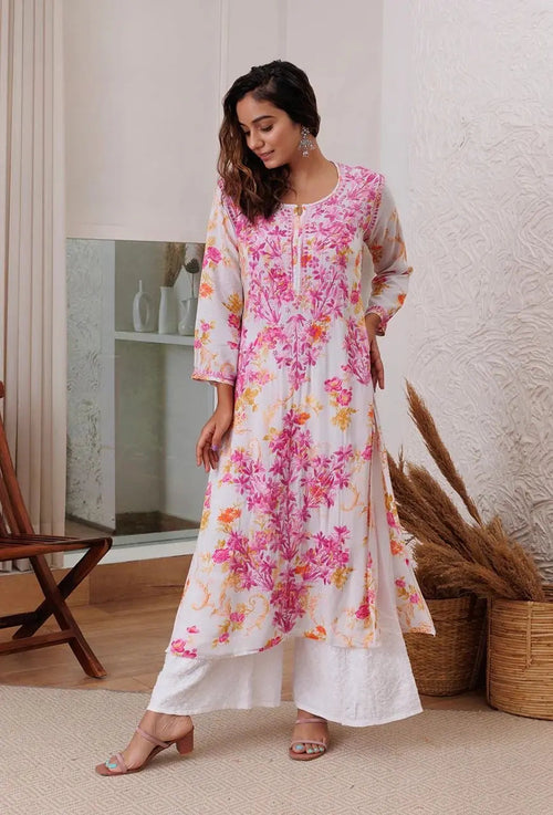Thread Embroidery work Kurti Pant Set (Stitched)