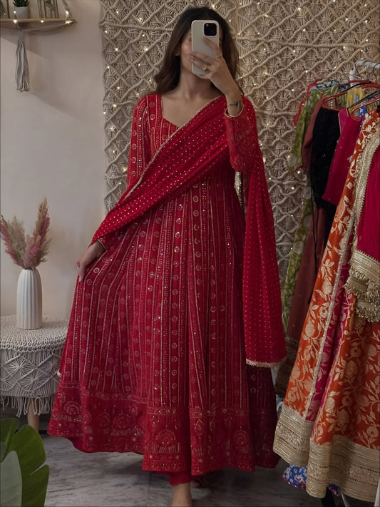 Lakhnavi Embroidered Work Anarkali Suit Set