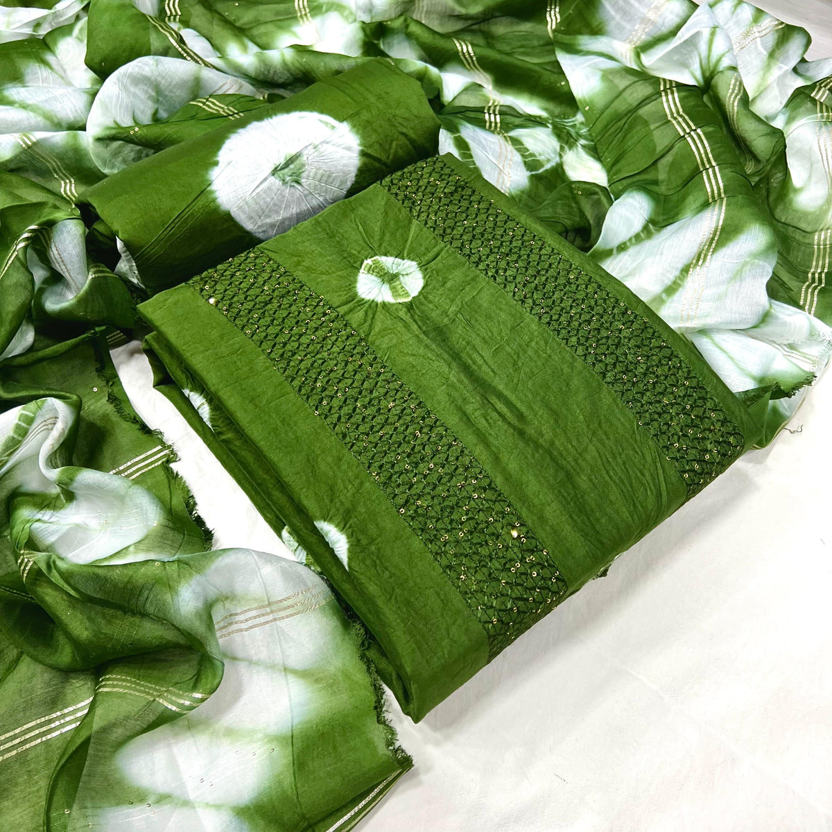 Viscose Cotton Croset work Shibori Bandhani Dress Material (Unstitched)