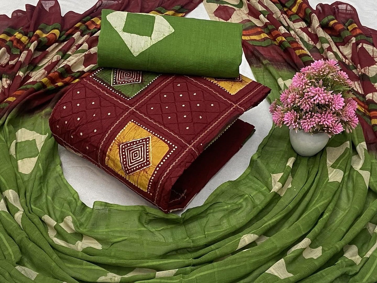 Soft Cotton Printed with Mirror work Dress Material ( Unstitched)