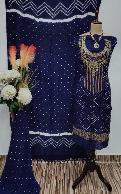 Neck Embroidery work Bandhani Dress Material
