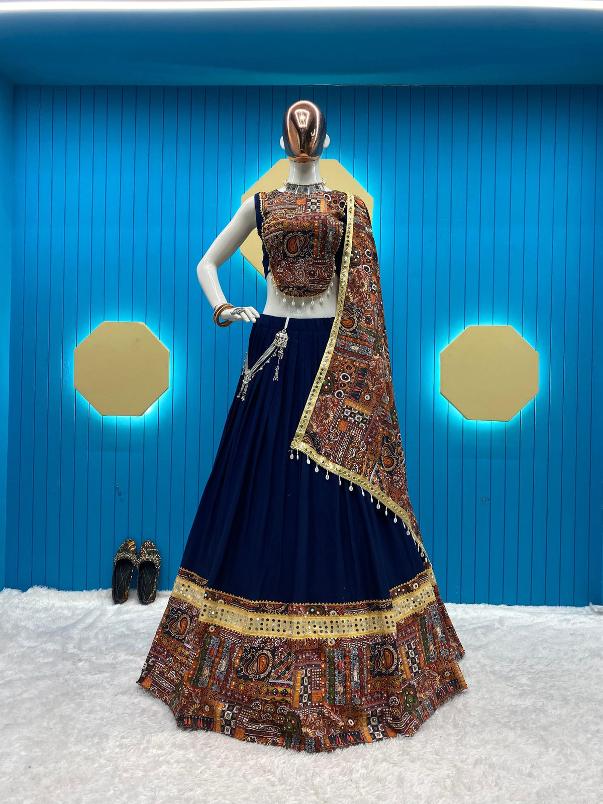 Rayon Digital Print Mirror work Diamond work Chaniya Choli