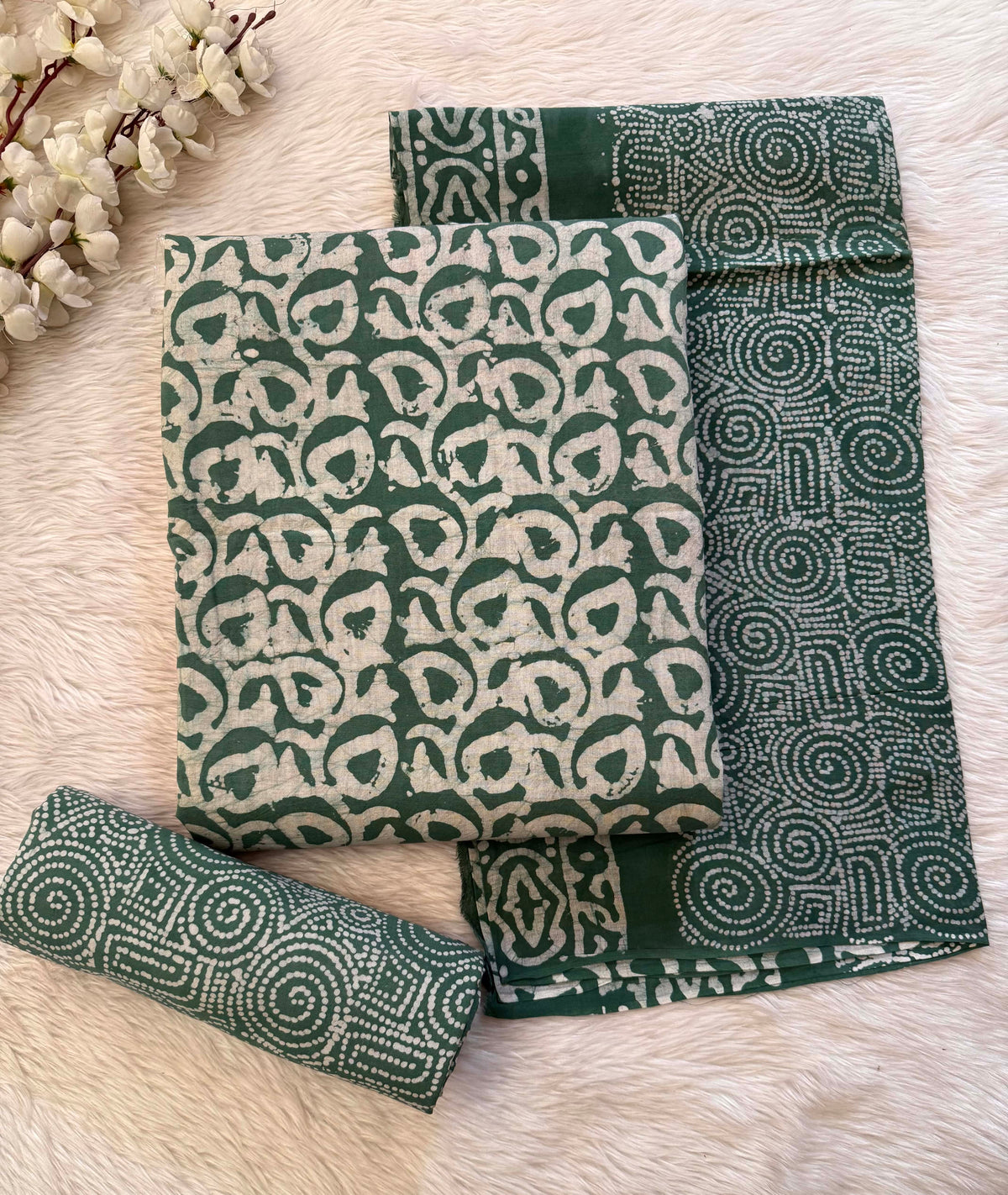 Soft Cotton Hand Blocked Batik Dress Material (Unstitched)