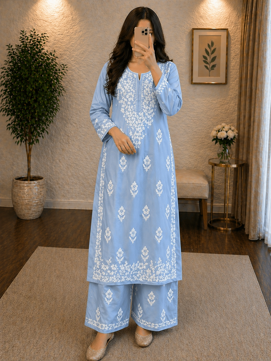 Rayon Chikankari Kurti Pant Set