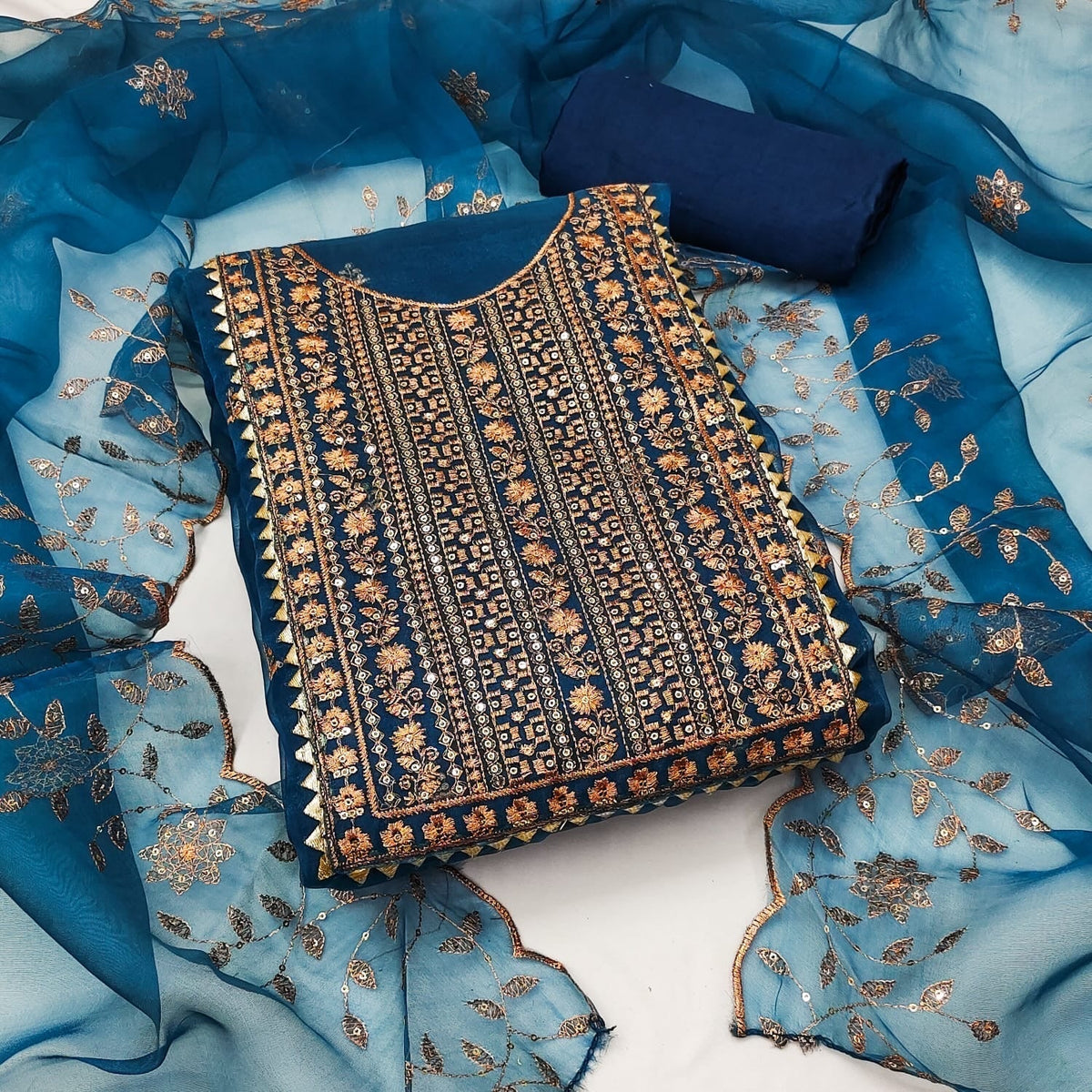 Organza Silk with Multi work Womens Dress Material ( Unstitched)