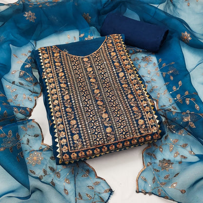 Organza Silk with Multi work Womens Dress Material ( Unstitched)