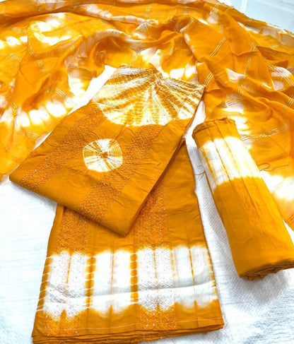 Pure Viscos Cotton Shibori 3 Pc Bandhani Dress Material (Unstitched)