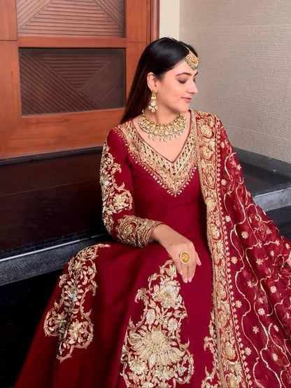 Faux Georgette Sequence Embroidery Work Designer Anarkali Gown Pant Dupatta Set