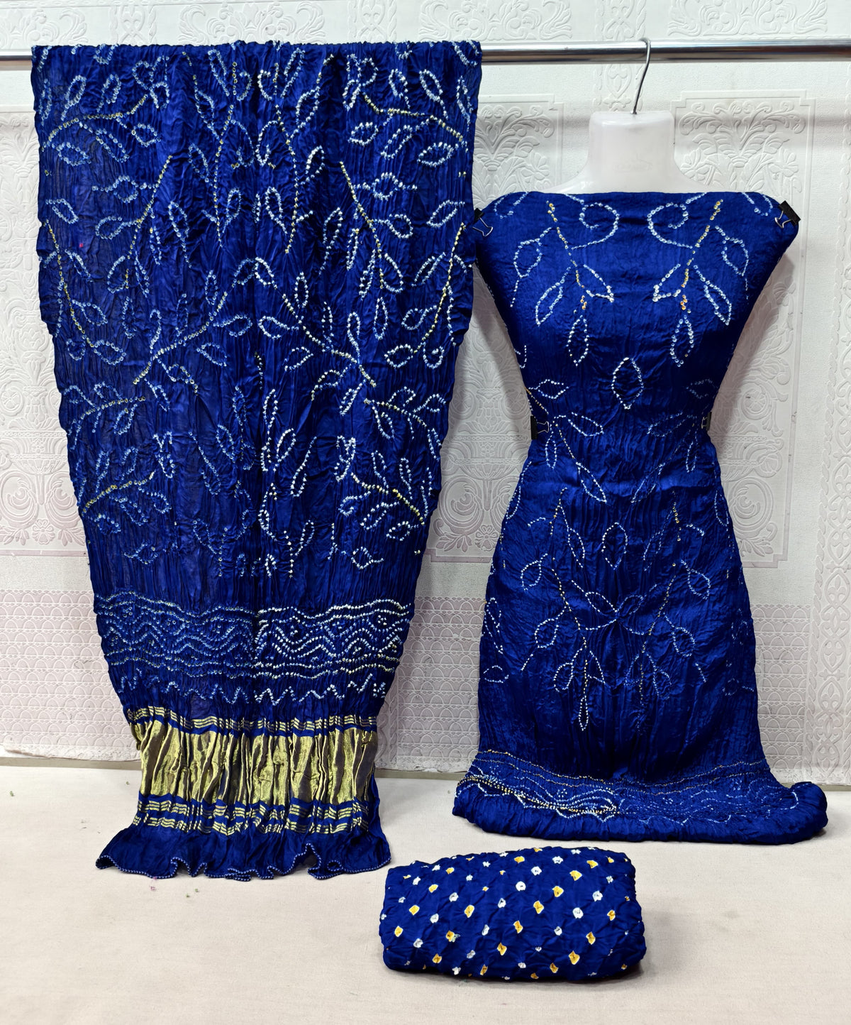 Modal Silk Barik Bandhej work Bandhani Dress Material