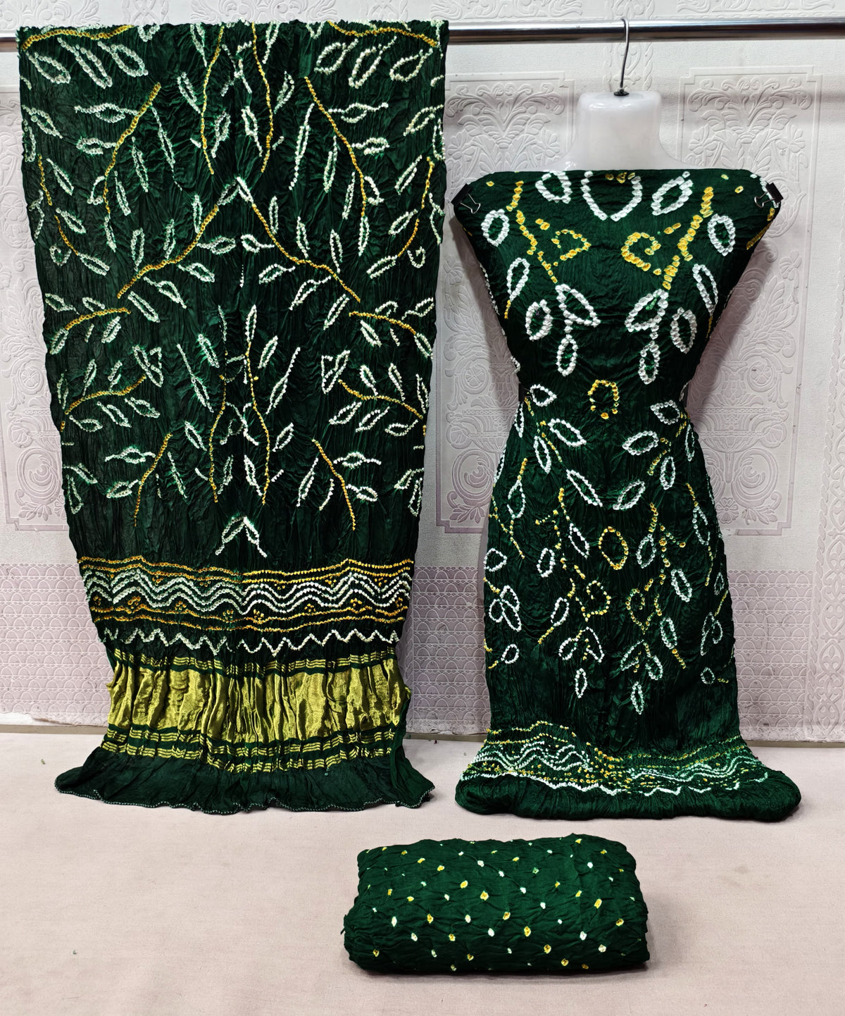 Modal Silk Barik Bandhej work Bandhani Dress Material