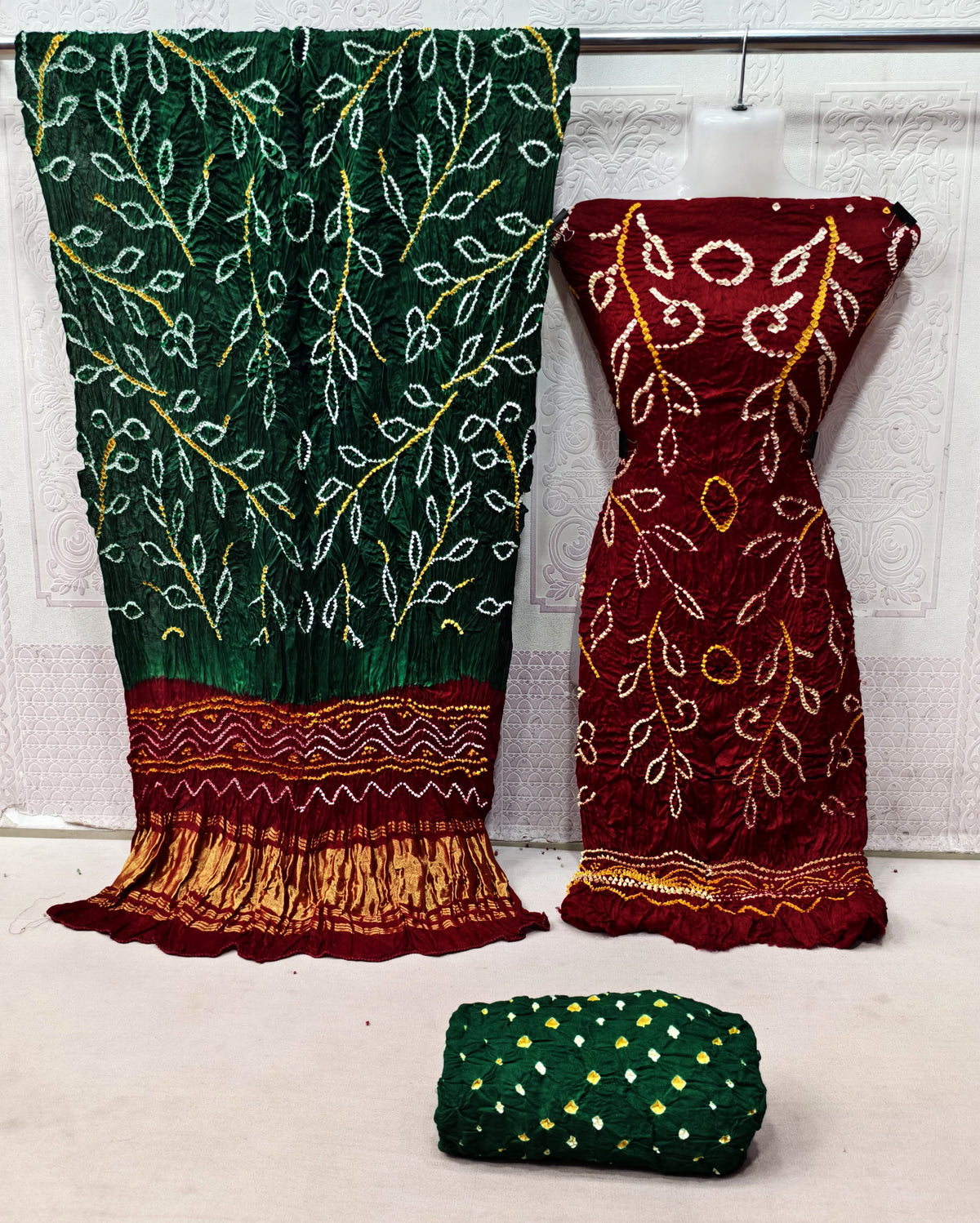 Modal Silk Barik Bandhej work Bandhani Dress Material