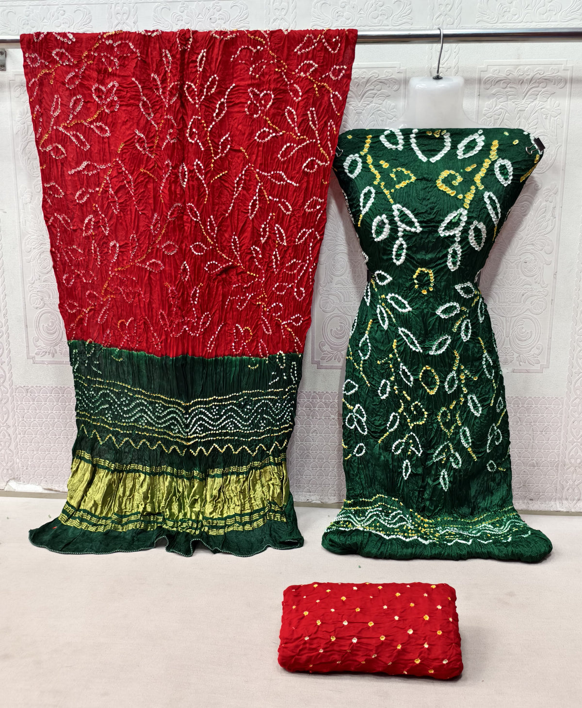 Modal Silk Barik Bandhej work Bandhani Dress Material
