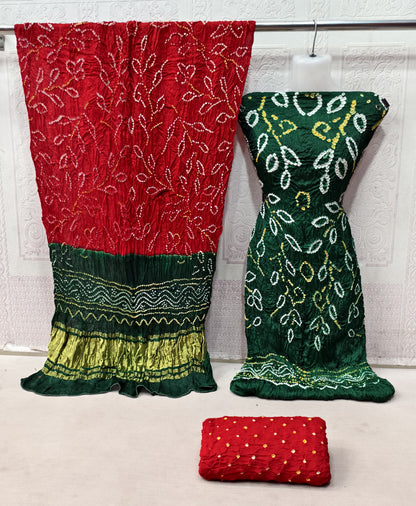 Modal Silk Barik Bandhej work Bandhani Dress Material