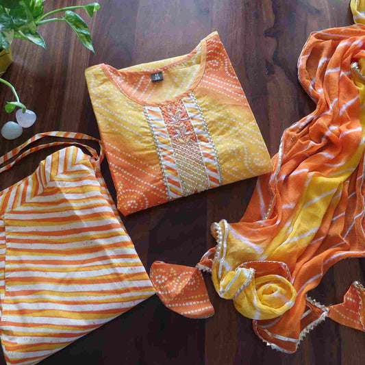 Yellow & Orange Pure Cotton Suit