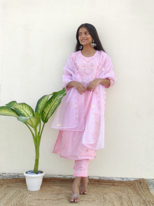 Pink Mirror Embroidered Suit Set