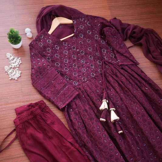 Wine Sequin Nyra Cut Suit Set