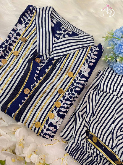 Reyon Gotq Lace work Print Kurti Pant Set