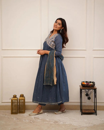 Zari weaving Embroidery work Alia cut Dress