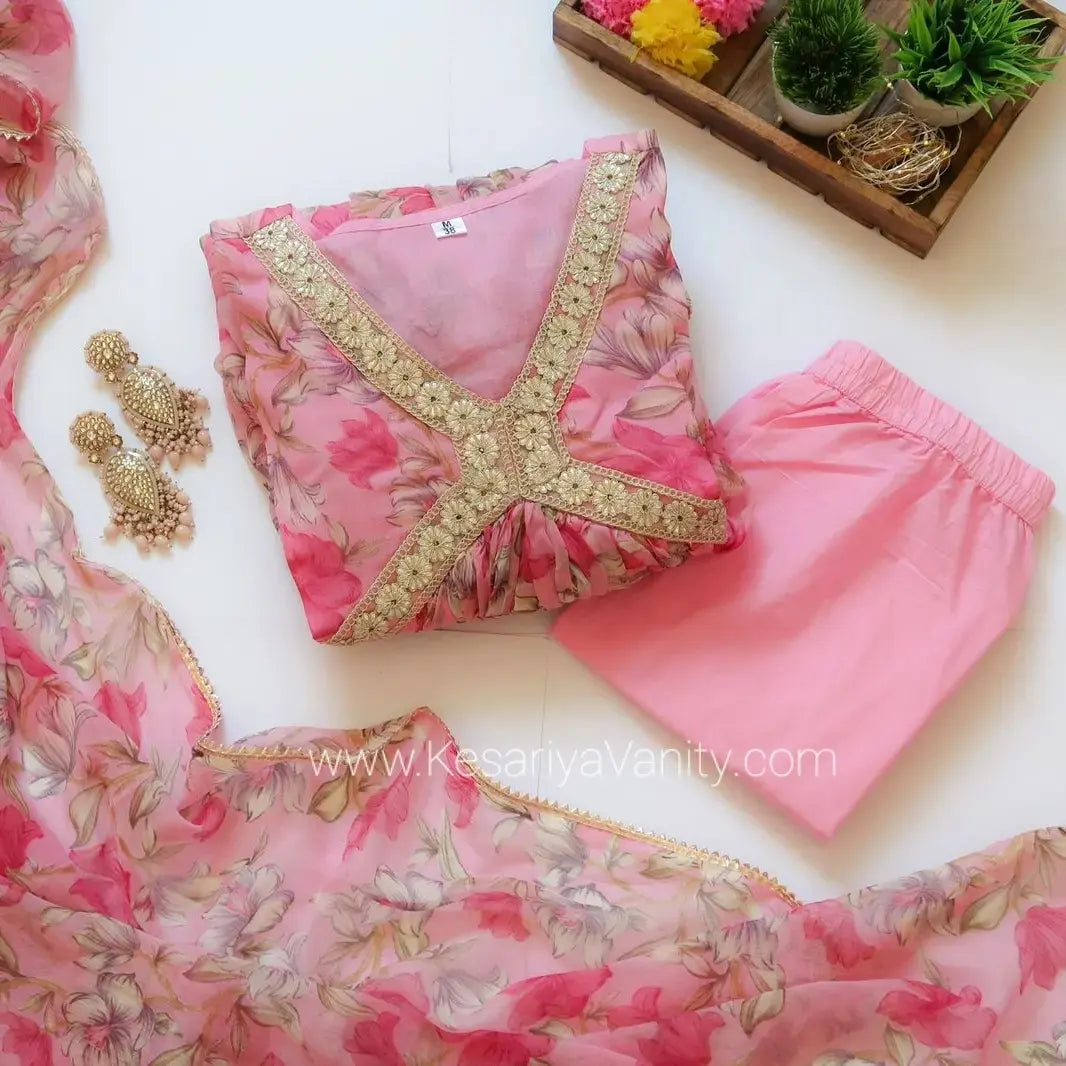 Zaki Inaayat Gulabi Chiffon Floral Suit Set