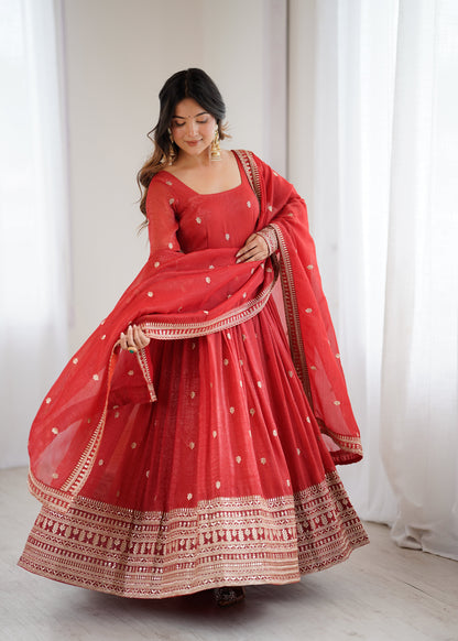 Ruhani Red Premium Quality Anarkali Suit Set