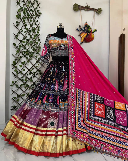 Muslin Cotton Digital Print Mirror Work Designer Chaniya Choli for Garba