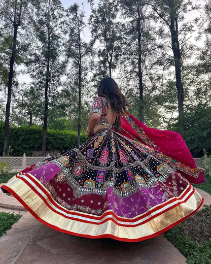 Muslin Cotton Digital Print Mirror Work Designer Chaniya Choli for Garba