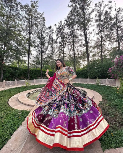 Muslin Cotton Digital Print Mirror Work Designer Chaniya Choli for Garba