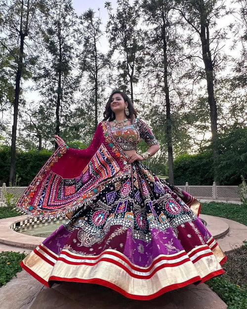Muslin Cotton Digital Print Mirror Work Designer Chaniya Choli for Garba
