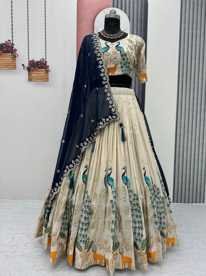 Pure Tissue Silk Thread Sequence work Lehenga Choli