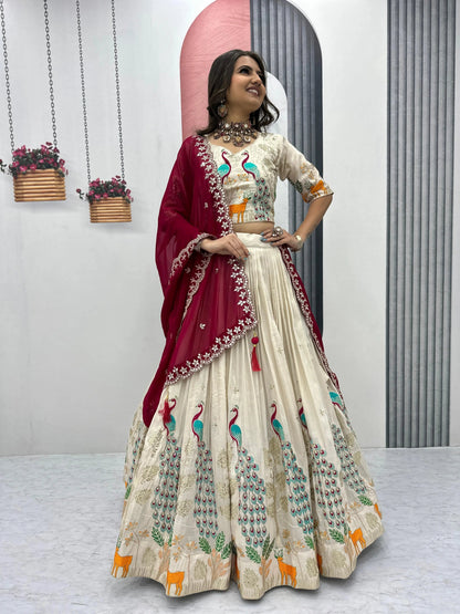 Pure Tissue Silk Thread Sequence work Lehenga Choli