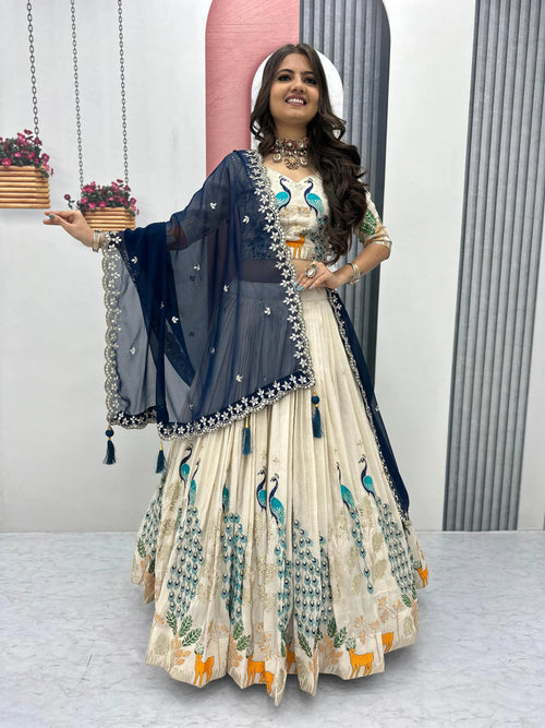 Pure Tissue Silk Thread Sequence work Lehenga Choli