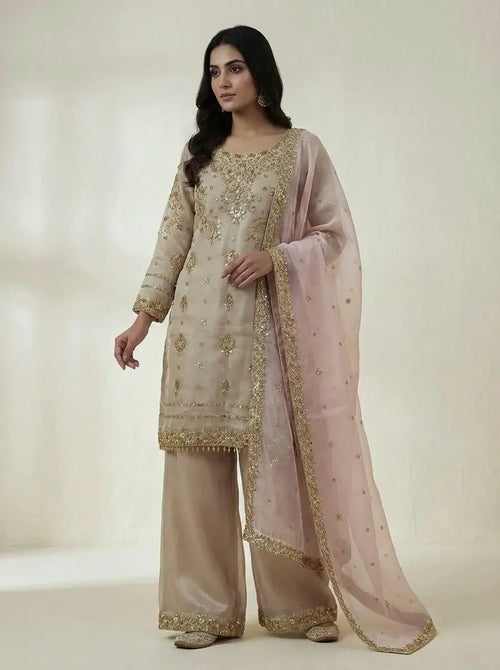 Silk Sequence Embroidery Work Designer Kurti Pant Dupatta Set