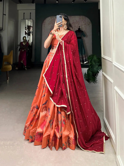 Tussar Silk Digital Printed Lehenga Choli Set
