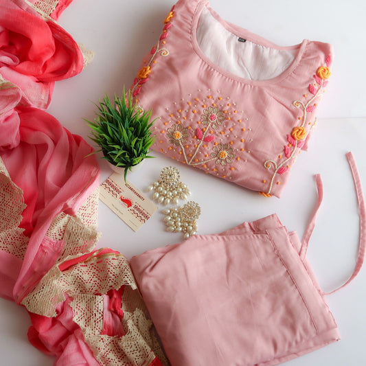 Soft Pink Handwork Suit