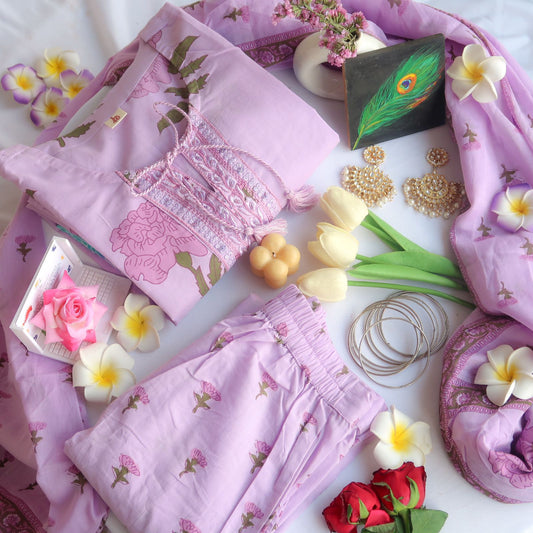 Lavender Pure Cotton Suit Set - Launch 16