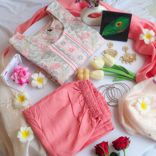 Serene Splendor: Sequin Embroidered Suit Set - Launch 16