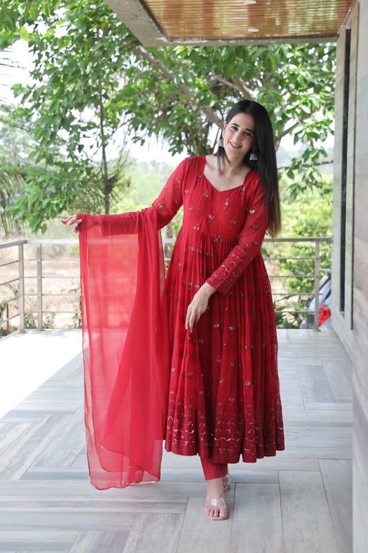 Maroon Premium Quality  Anarkali Suit Set