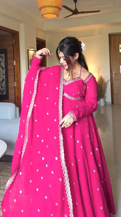 Pink Slit Anarkali Premium Suit Set