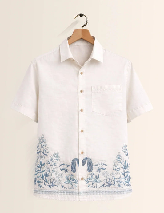 Bottom Flower Printed Men's Shirt - XPST