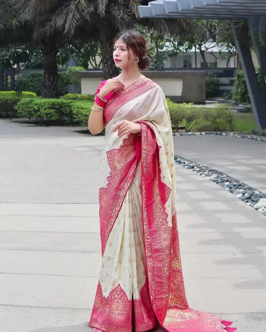 Pink Pure jacquard Silk Saree with Attractive Tassels