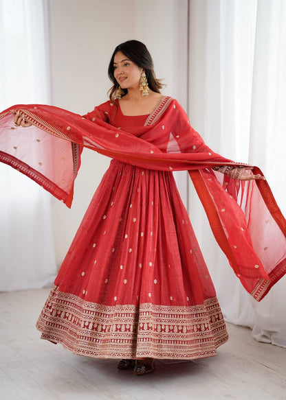 Ruhani Red Premium Quality Anarkali Suit Set